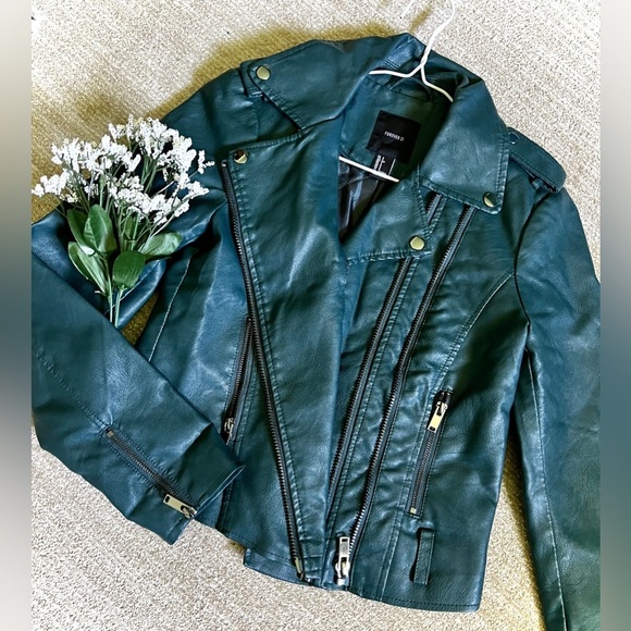 Forever 21 Jackets & Blazers - Forever 21 Teal Faux Leather Moto Jacket - Small